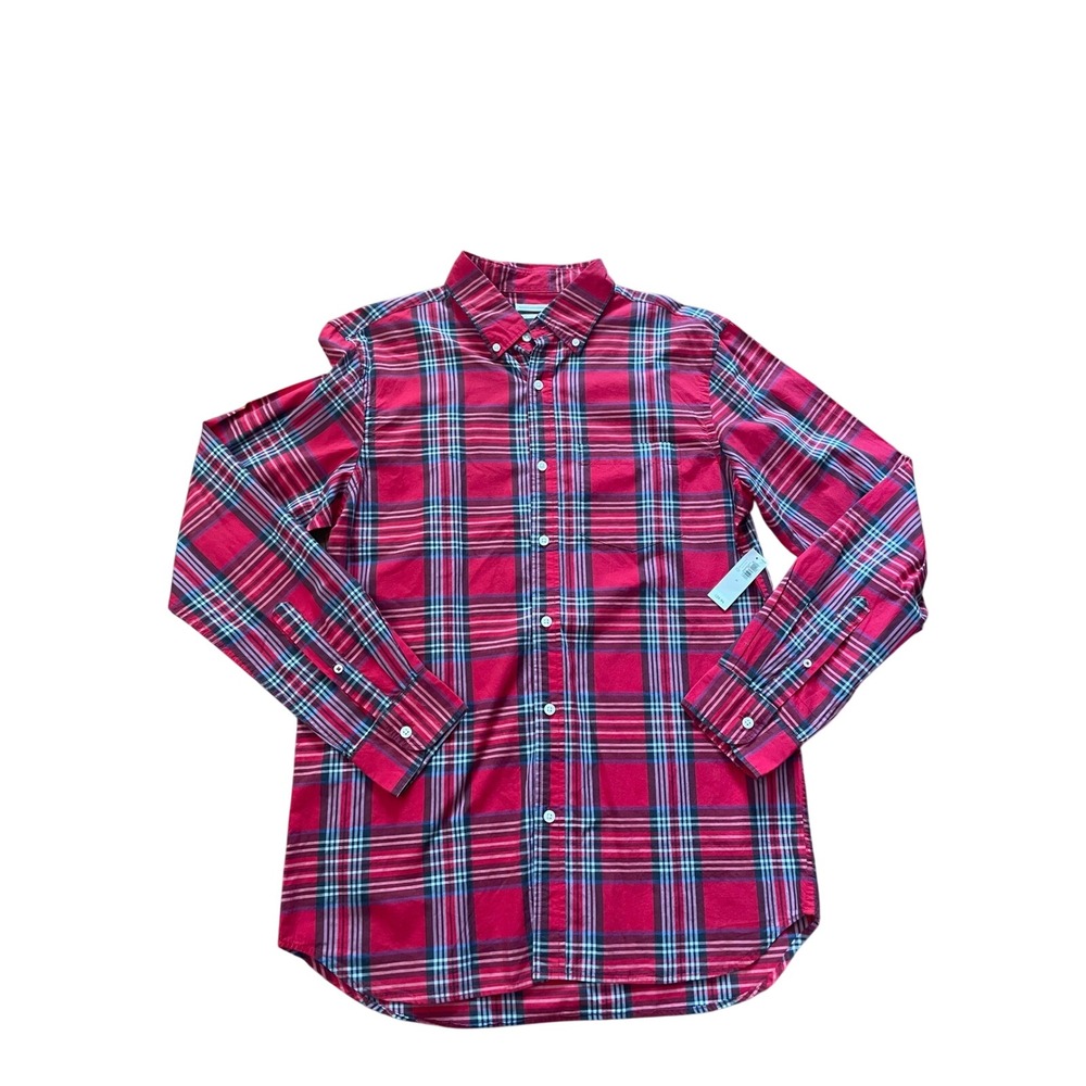 Old Navy Mens Classic Fit Plaid Button Down Shirt Red Medium NWT